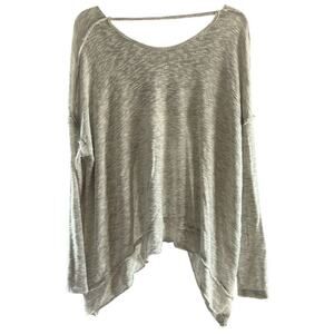 n/p Open Back Long Sleeve Lightweight Gray & White Top One Size